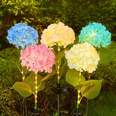 Solar Hydrangea Light Outdoor Waterproof Light LED Flowers Stake Light Garden Pathway Backyard Landscape Decor Lawn Light