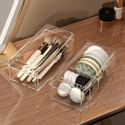 Stackable Makeup Brushes Storage Box Acrylic Clear Makeup Sponges Organizer Multi-Functional With Lid