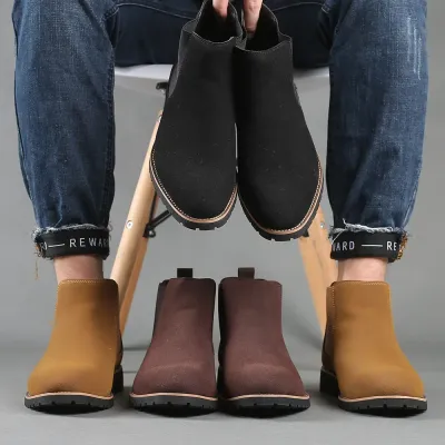Men Ankle Boots British Style Suede Leather Boot Fashion Chelsea Boots for Men Business Dress Boots High Top Casual Booties