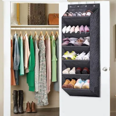 Wall Mounted Shoe Storage Bag Large Over Door Hanging Hooks Behind Doors Organiser Storage Shoes Bags Metal Rack Shoe with V5L6