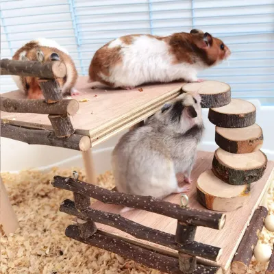 Hamster Platform with Rotatable Angle Climbing Ladder Fence Handmade Playground Small Animals Toy For Squirrel Gerbil Parrot