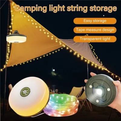 10M Camping Lamp 4-in-1 LED Reel String Lights Solar/Rechargeable Recyclable RGB Atmosphere Light with Hook for Garden Tent Room
