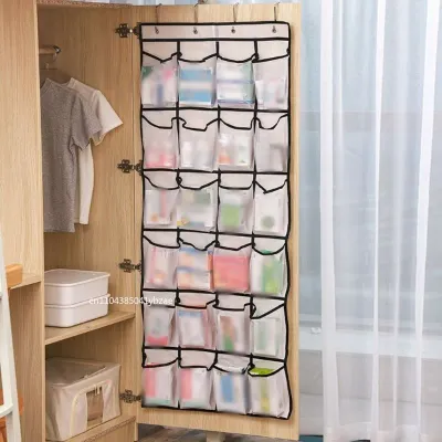 24 Mesh Pockets Shoes Storage Bag Wall-mounted Behind Door Closet Shoe Hanging Rack Organizer Space Saver Sundries Pouch Items