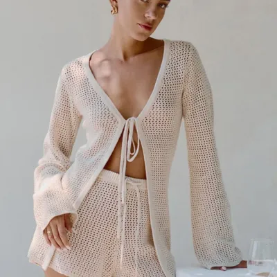 2026 Women Beach 2 Piece Sets Bikini Cover-Ups Swimsuit Tops And High Waist Shorts Sexy Ladies Swimming Cover Up Bathing Suit