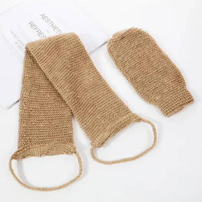 Hemp Back Scrubber Bath Towel Jute Exfoliating Loofah Back Strap with Gloves for Shower Body Cleaning Kit for Bath Supplies