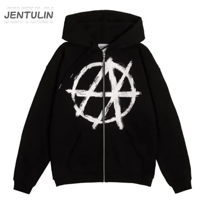 Harajuku Oversized Streetwear Zip Up Pullover Men's Hoodies Antihype Graphic Print Hooded Sweatshirts Hip Hop Aesthetic Goth Y2k