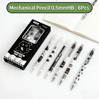 6Pcs Cute Cat Mechanical Pencils 0.5mm Student Writing & Drawing Automatic Pencil with Eraser Kawaii Stationery Supplies