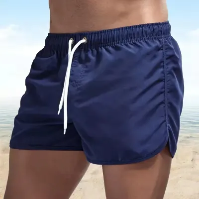 Mens Swim Trunks with Mesh Lining Side Pockets Solid Beach Shorts Quick Dry Lightweight Drawstring Board Shorts Summer Swimwear