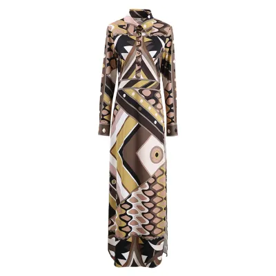 Women Vintage Elegant Dresses Lapel Long Sleeve High Waist Skirt 2025 Spring Autumn New Fashion Dress Temperament Clothing