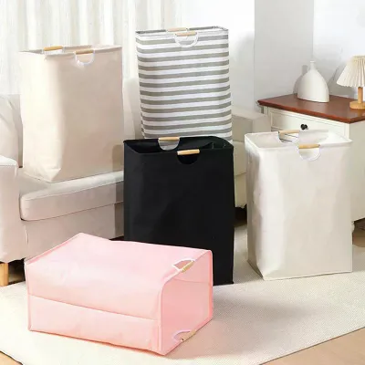 Black Large Capacity Laundry Basket Portable Foldable Linen Dirty Clothes Storage with Durable Handle for Home Organization