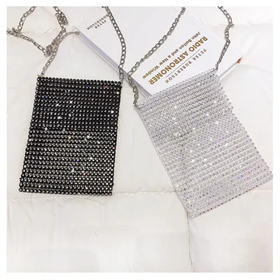 Women's Glittering Diamond-Encrusted 2025 New Korean-Style Mini Chain Purse Bag Single-Shoulder Crossbody Mesh Bag For Phones