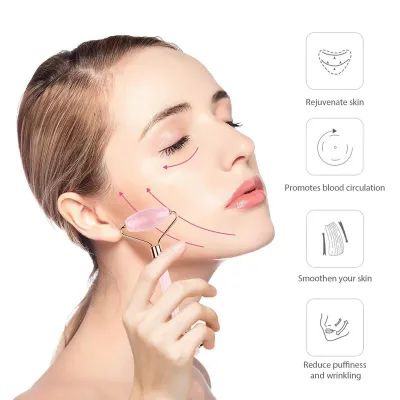 Jade Roller and Gua Sha Set Facial Massager Natural Rose Quartz Real Jade Stone Roller and Guasha Face Lifting Massage Tool