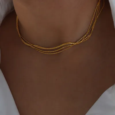 Multi Layers Stainless Steel Thin Chain Necklaces For Women 18k Gold Plated Waterproof Non Tarnish Women's Short Necklace Choker