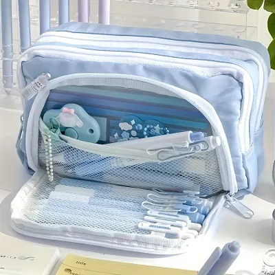 Kawaii Pencil Case 3 Layers Cute Pen Bag Large Capacity Korean Organizer Pouch for Student Back to School Supplies Stationery
