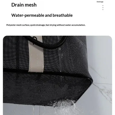 2in1 Collapsible Mesh Drain Basket Large Size Portable Carry Handle For Swimming Toiletry Storage Organizer