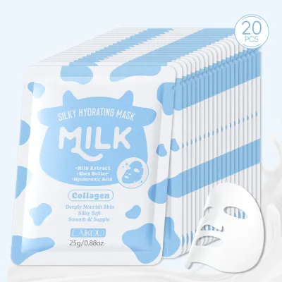 LAIKOU Milk Silky Hydrating Mask Brightening Collagen Sheet Mask Anti-Age Skin Care Moisturizing Face Mask 25g*20pcs