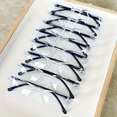 8pcs High-Definition Blue Light Blocking Reading Glasses - Rimless, Anti-Eyestrain, Glare Protection, +1.0 to +4.0