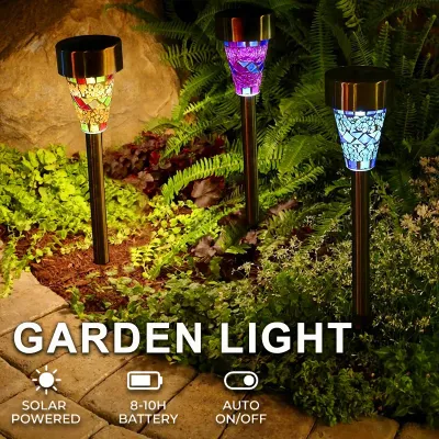 Mosaic Solar Garden Lights Outdoor Decorative Stainless Steel Stake Lights Waterproof Solar Pathway Lights