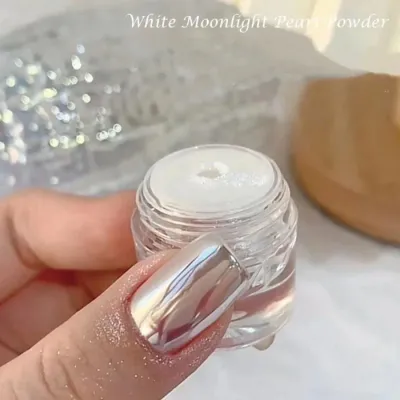 1 box Moonlight Mirror Nail Powder Silver Fine Glitter Metallic Effect Pigment Gel Polish Chrome Holographic Nail Powder