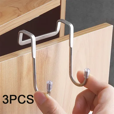 3Pcs 304 Stainless Steel Double S-Shaped Hook Duty Metal Drawer Cabinet Hook Towel Organizer Free Punching Over The Door Hook