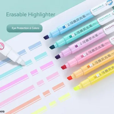 6pcs Erasable Highlighters Pastel Markers Dual Tip Fluorescent Pen for Art Drawing Doodling Marking School Office Stationery
