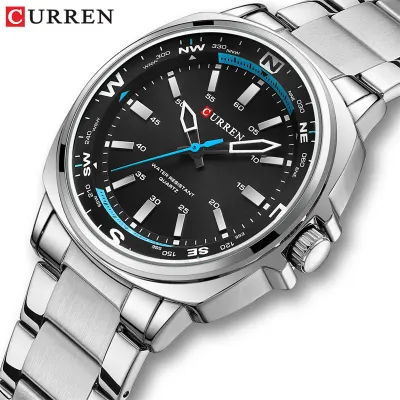 CURREN 8455 Men's Sports Quartz Wristwatch, Waterproof Minimalist Round Business Stainless Steel Strap Watch