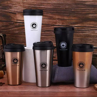 500ml Insulated Travel Coffee Cup Double Wall Leak-Proof Thermos Mug Vacuum Stainless Steel Tea Tumbler with Lid and Handle