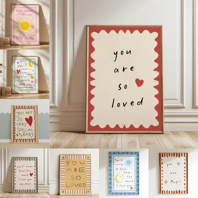 "You Are So Loved" Positive Quote Canvas Prints Poster Modern Minimalist Art Prints Nursery Bedroom Wall Art Home Decor Poster