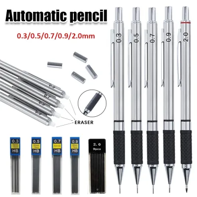 0.3/0.5/0.7/0.9/2.0mm Anti Slip Soft Set Grip Handle Metal Mechanical Pencil Set Art Drawing Student Office Supplies