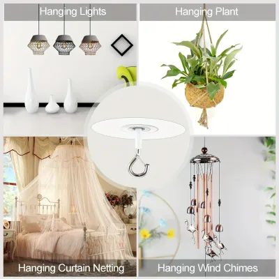 Non-Porous Waterproof Bonded Ceiling Hooks, robust heavy-duty self-adhesive design, drill-free installation leaves no wall damage, strong load bearing, perfect for hanging lamps, potted plants, curtains and home decorative ornaments