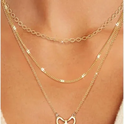 3Pcs Dainty Layered Gold Necklaces for Women Paperclip Pearl Choker Stack Set Trendy Non Tarnish Waterproof Gifts