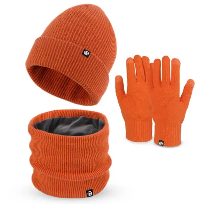 3 Pieces Winter Beanie Hat Scarf Touch Screen Gloves Set Warm Knit Cap Alpaca Wool Blend Velvet Lined Scarves for Men Women