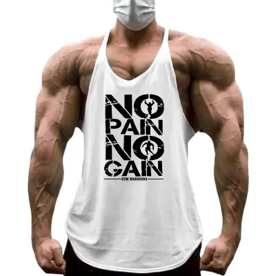 NO PAIN NO GAIN Тренировочная одежда для спортзала, бодибилдинг, майка-стрингер, мужской хлопковый жилет с вырезом Y, безрукавка, спортивные майки