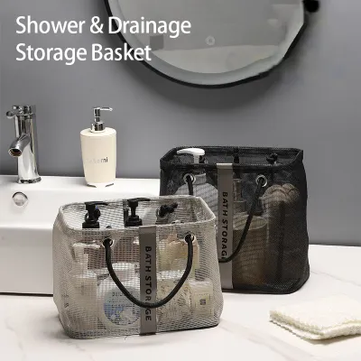 Portable Toiletry Bag Collapsible Mesh Drain Basket Large Capacity Storage for Travel Bathroom Basket with Handle
