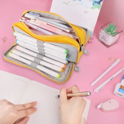 Pencil Case Large Space Storage 3 Compartment Pouch Double Side Opened Student Stationery Desk Organizer School Supplies
