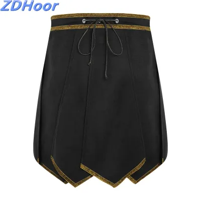 Men Ancient Roman Belt Skirt Gold Trim Faux Suede Armor Skirt Medieval Greek Warrior Knight Gladiator Skirt Halloween Role Play