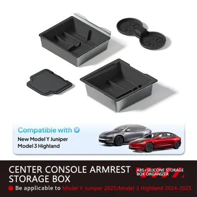 Center Console Storage Box For Tesla Model 3 Highland 2024 2025 Model Y Juniper 2025 ABS Armrest Organizer Interior Accessories