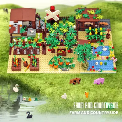 MOC Farm Animals Trees Plants Building Blocks Toys Henhouse Blocks Toys for Children Gifts with Vegetables Fruits Bricks Parts