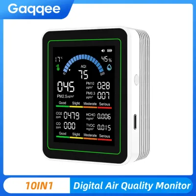10in1 Air Quality Monitor with 2.8-inch Color Screen Indoor CO2 Formaldehyde Detector Accurate PM2.5 Temperature Humidity Tester
