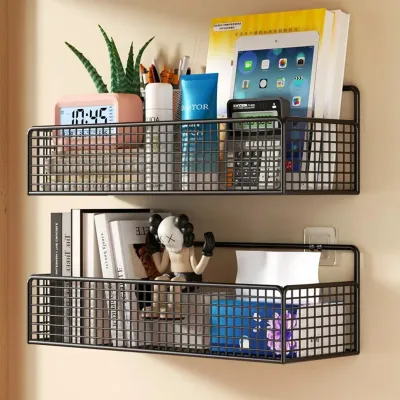 Wall Mounted Organizer Shelf No Drill Bedside Storage Rack Hanging Basket Dorm Room Essentials Space Saving Home Storage