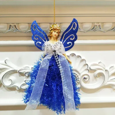 Glitter Christmas Angel Pendant with Shining Wings Gorgeous Dress Christmas Tree Topper Ornament Plastic Hanging Angel Navidad