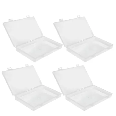 4pcs Transparent Transparent Plastic Box Flap Lid Durable Hinged Cover Box PP Stackable Clear Plastic Storage Office Supplies