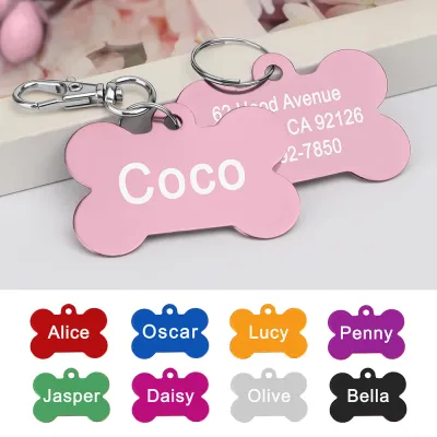 Personalized Dogs Cats ID Tag Custom Alloy Bone Puppy Kitten Collar Accessories Anti-lost Pet Name Tags for Small Large Dog Cat