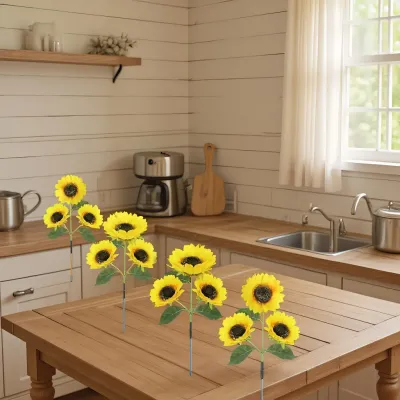Solar Sunflower Lights, 800mAh Battery Outdoor Waterproof Solar Stake Lights for Garden Back Yard Pathway