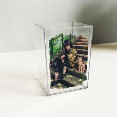 Demon Slayer Anime Pen Holder Organizer Multifunctional Storage Box Acrylic for Students Office Desk Simple Stylish Trendy Cute
