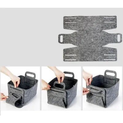 Medium Grey Felt Storage Basket Foldable Lightweight Home Organization Bin for Cubes Shelves Bathroom Dorm Shoe Book Blanket