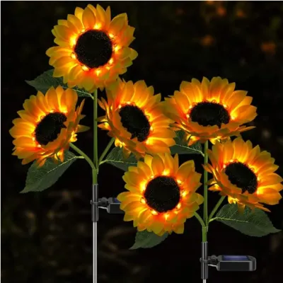 Solar Powered Sunflower Ground Stake Lights, Waterproof Outdoor Garden Pathway Decorative Night Lights for Yard Patio Lawn