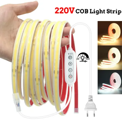 220V IP67 Waterproof COB LED Strip Light 3000K 4000K 6000K With Dimmer Power Kit Adhesive Flex Silicone Led Ribbon Home Decor