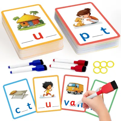 CVC Word Flash Cards, Writable & Wipeable Educational Toy for Home and Classroom, Sight Words Game for Kindergarten Kids