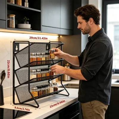 Home Household 4 Tier Free Standing Spice Rack Shelf 1PC Kitchen Seasoning Organizer for Countertop Cabinet Space Saver